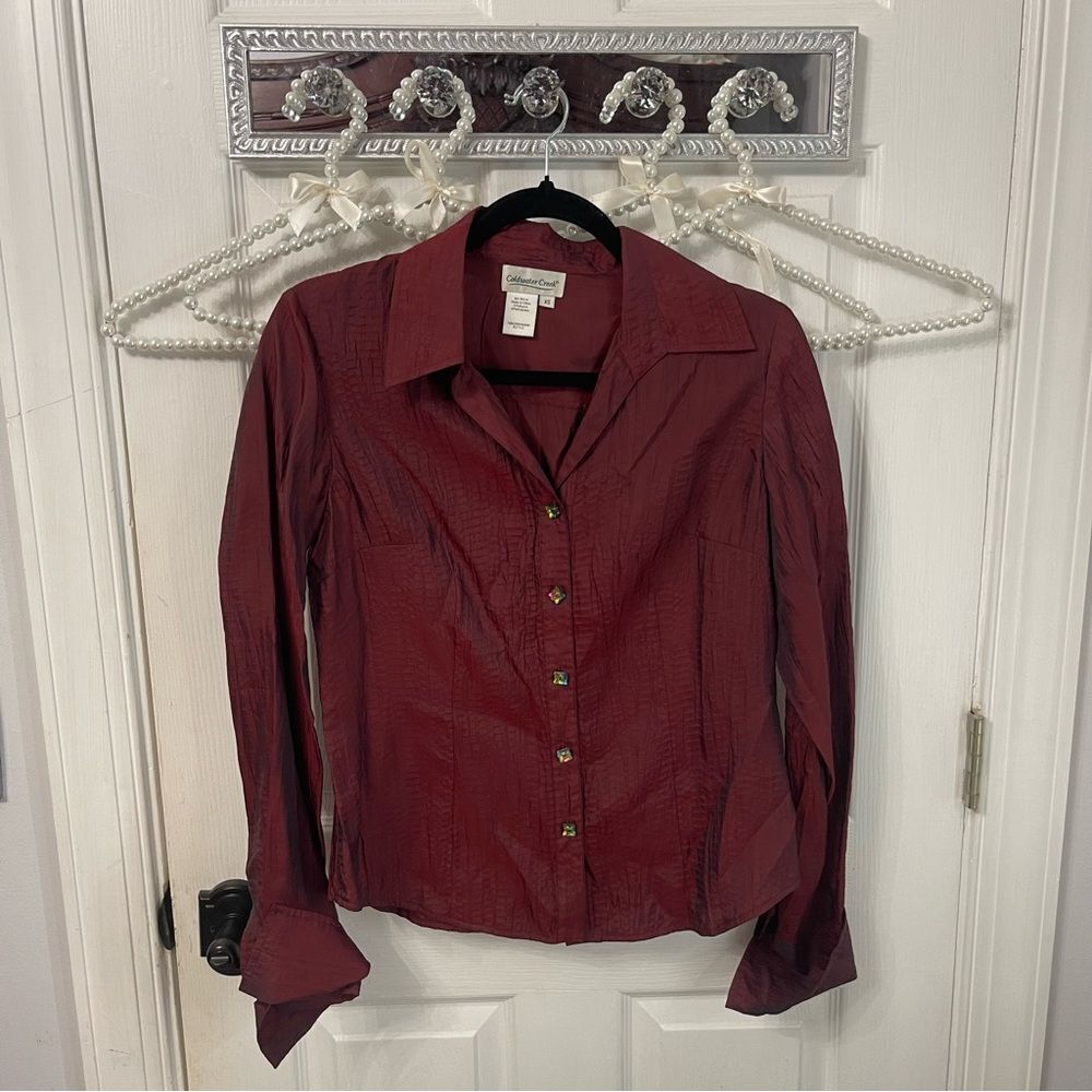 Women's Burgundy Multicolored Button-Up Shirt